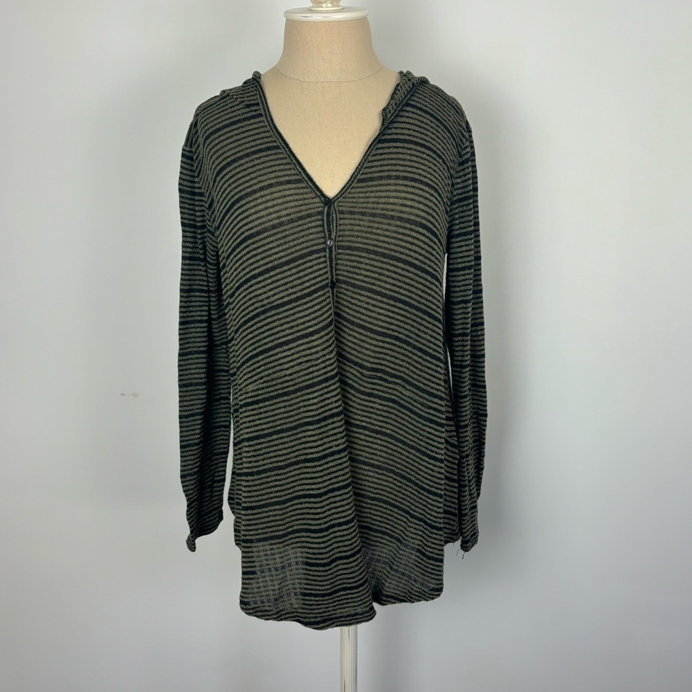 Lush Hooded Sweater Lightweight Green Striped S
